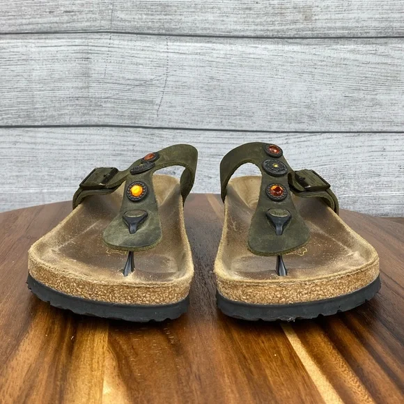 Birkenstock Gizeh Olive Green Jewel Thong Sandal Women’s Size 8 EU 39 - Picture 7 of 12